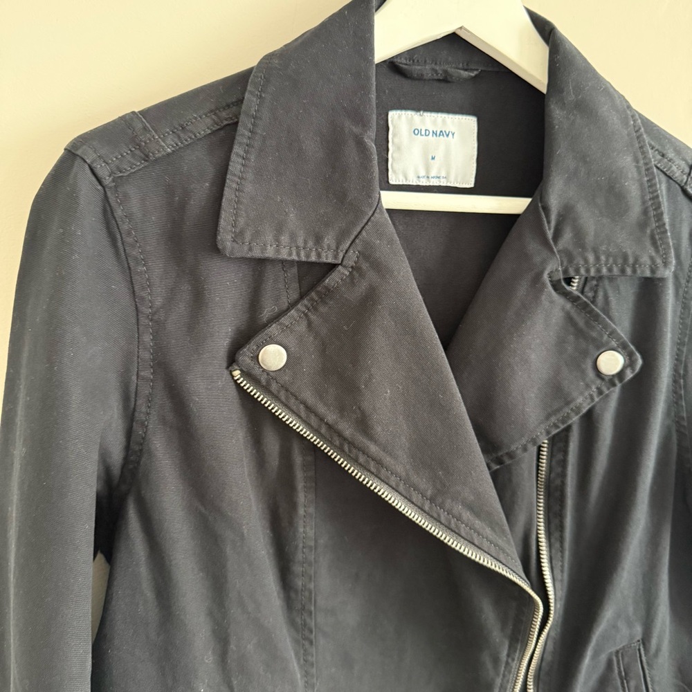 Old Navy Black Jack Moto Jacket Asymmetrical Zip Black Medium - Picture 9 of 10